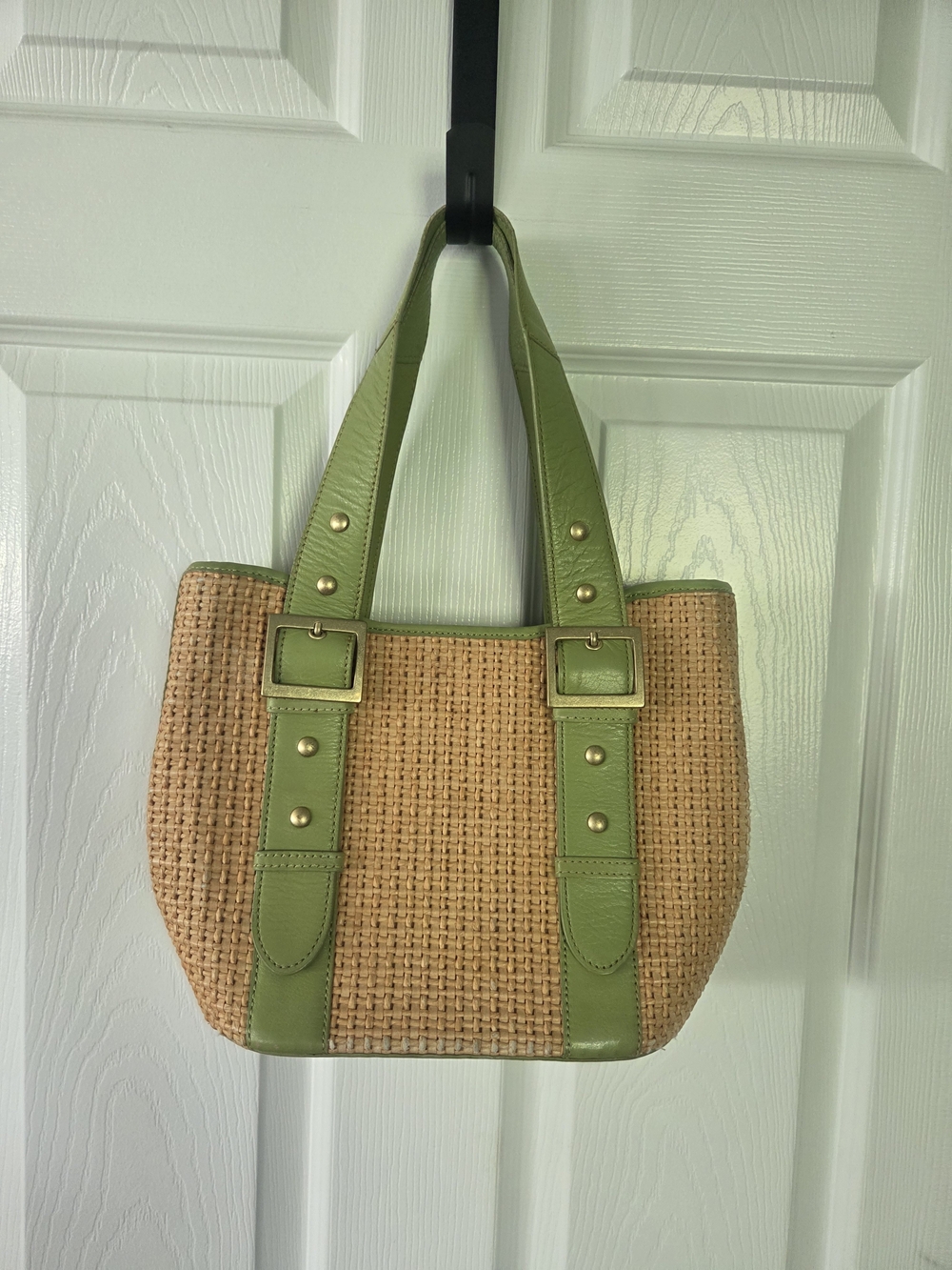 Kate Landry Green Trim Woven Tote Bag